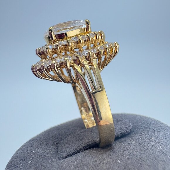 VTG 14k Gold Filled Cubic Zirconia Three Tier Cocktail Ring Size 7.75 - Picture 7 of 11
